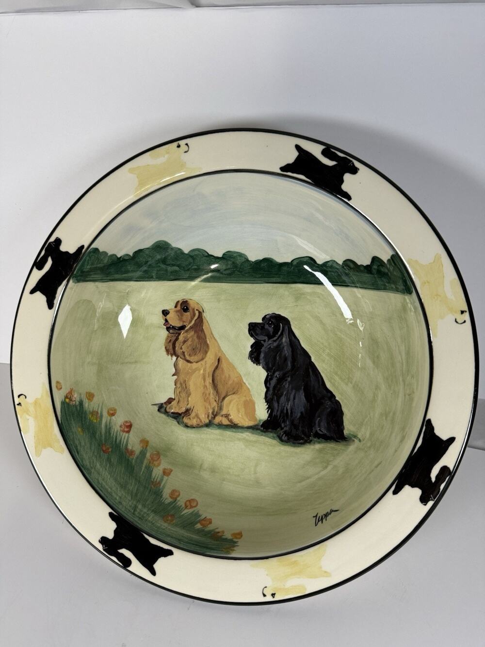 Zeppa Studios Kent CT Hand Painted Cocker Spaniel Serving Bowl Signed Dog Art